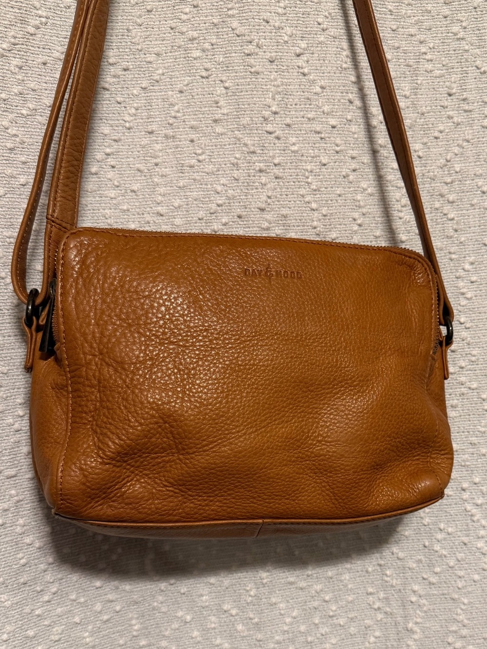 Leather Pebble Crossbody Bag in Tan — Adjustable Strap - Picture 2 of 9